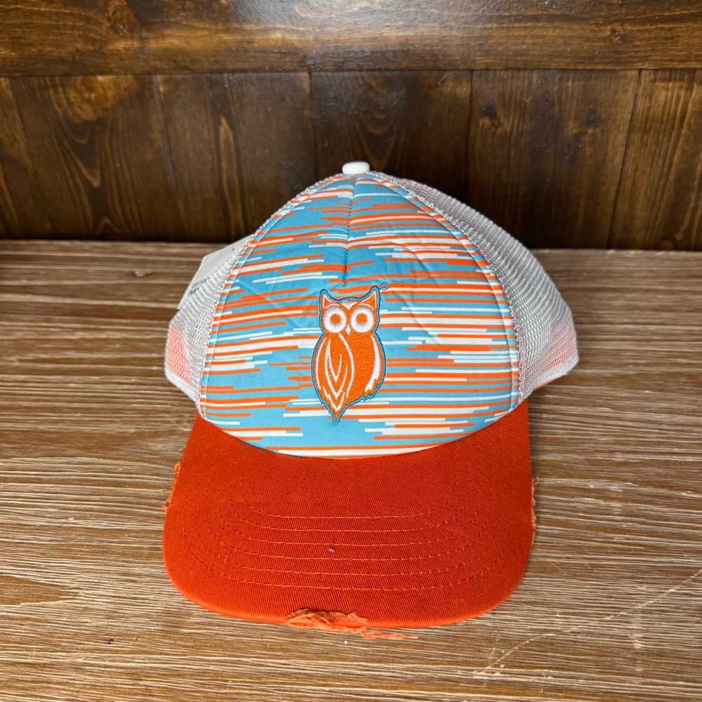 Hooters Distressed Snapback Truckers Baseball Hat Cap Owl Orange Multicolor NWT